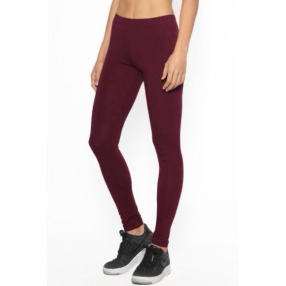 Bozzolo Wine Color Cotton Blend Stretch Leggings - Picture 3 of 5